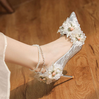Elegant Lace Flower High Heels for Women S0005