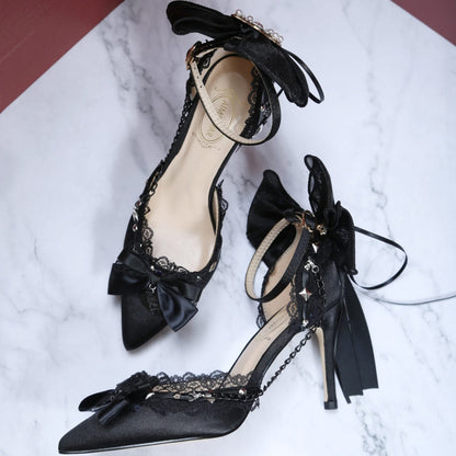 Black Bow Lolita Heels Shoes SE23707