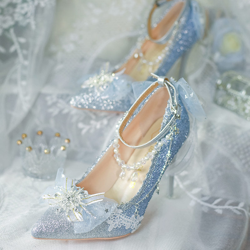 Blue Lolita Flower Heels Shoes SE23640