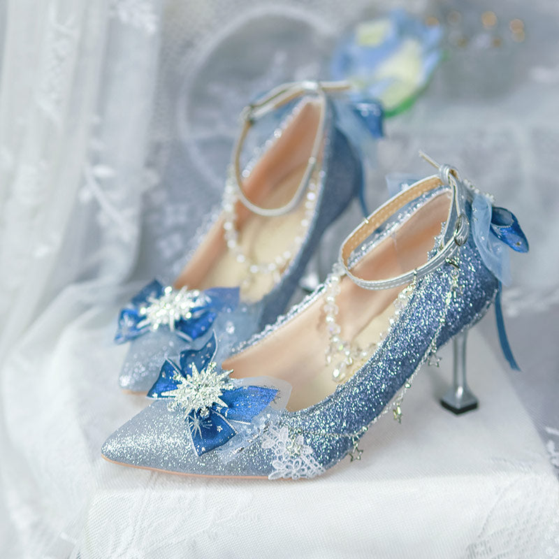 Blue Lolita Flower Heels Shoes SE23640