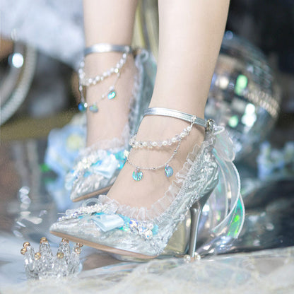 Lace Bow Lolita Heels Shoes SE23637