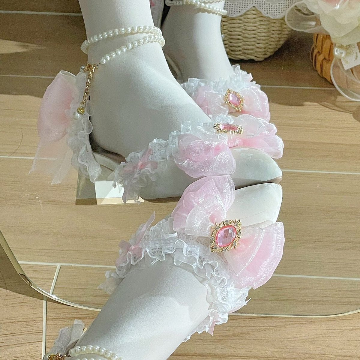 Lace Flower Heels Shoes SE23558