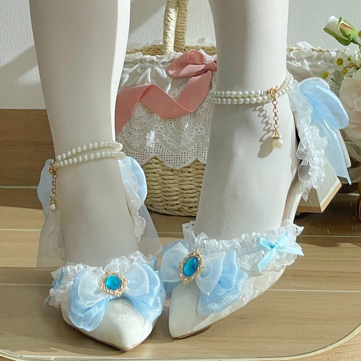 Lace Flower Heels Shoes SE23558