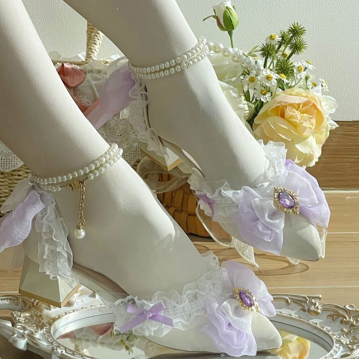 Lace Flower Heels Shoes SE23558