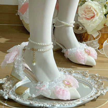 Lace Flower Heels Shoes SE23558