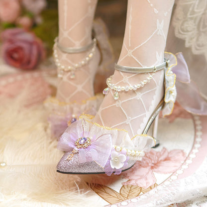 Lace Purple Flower Heels Shoes SE23735