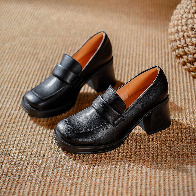 Leather Block Heel Platform Shoes SE23801