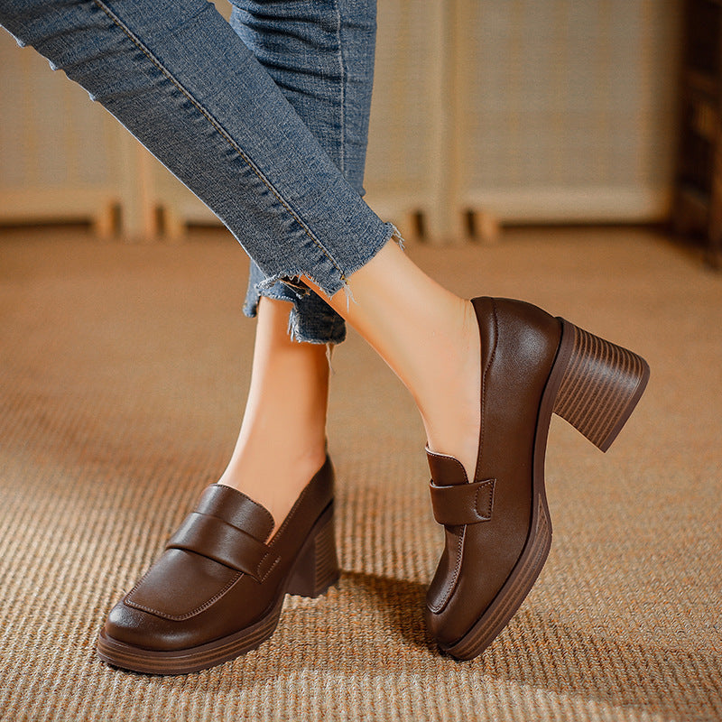 Leather Block Heel Platform Shoes SE23801