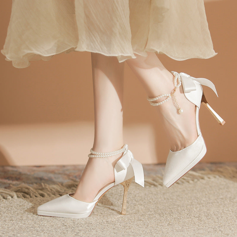 Pearl Bow Heels Shoes SE23722