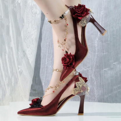 Rose Flower Elegant Heels Shoes SE23731