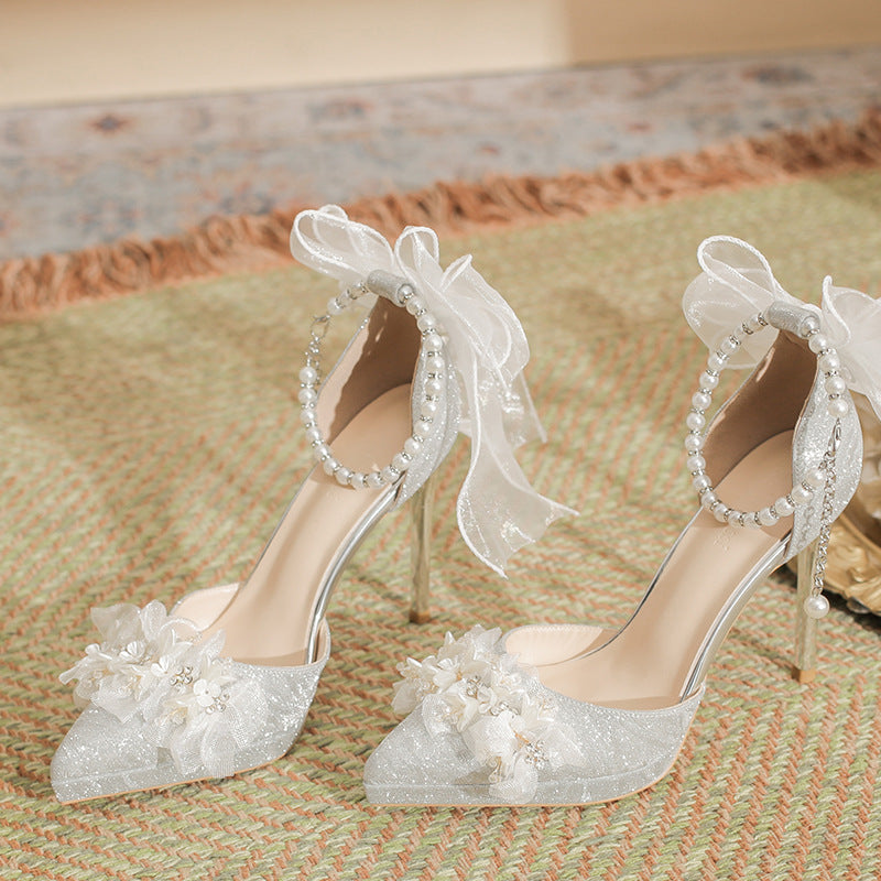 Shiny Pearl Flower Heels Shoes SE23697