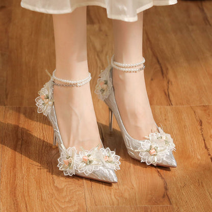 Elegant Lace Flower High Heels for Women S0005