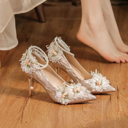 Elegant Lace Flower High Heels for Women S0005