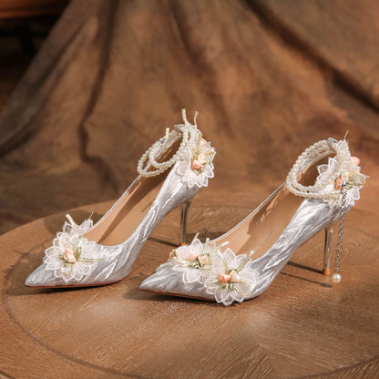 Elegant Lace Flower High Heels for Women S0005