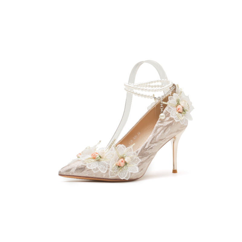 Elegant Lace Flower High Heels for Women S0005